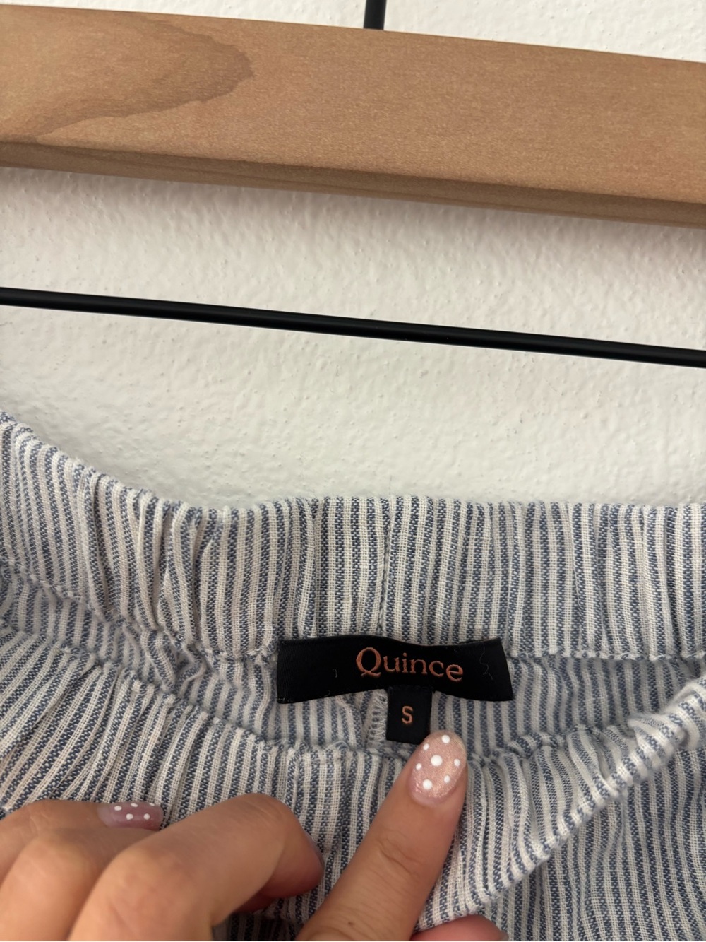 Quince Light Gray Pinstripe Wide-Leg Linen Drawstring Pants - Picture 4 of 5
